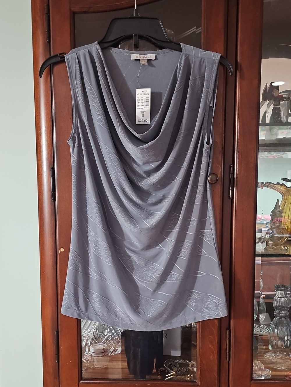 Roz & Ali Slate Gray Draped Cowl Neck Sleeveless Top Size Small NWT